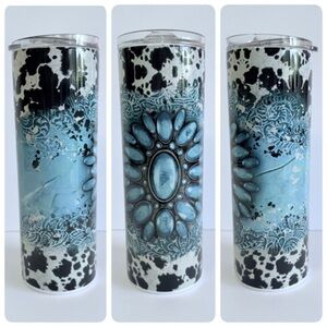 Turquoise Jewel Cow Print 20oz Skinny Tumbler